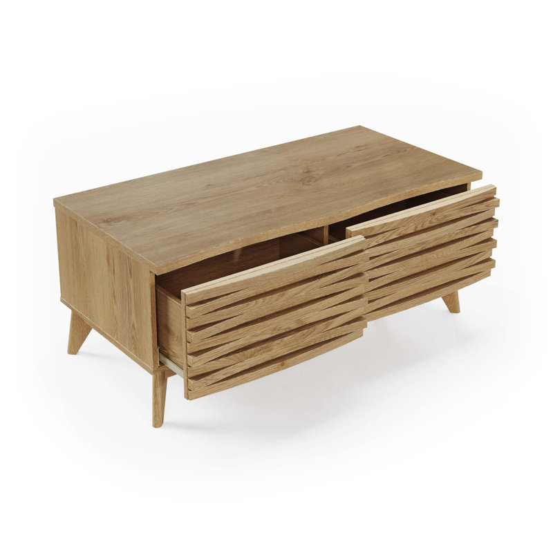 Corrigan Studio Stylish Mamtha 2 Drawer Oak Wooden Coffee Table with Storage for Living Room Table