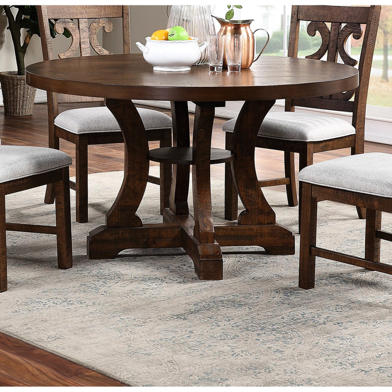 Table ronde de style traditionnel en bois massif avec 4 sièges, Chêne
