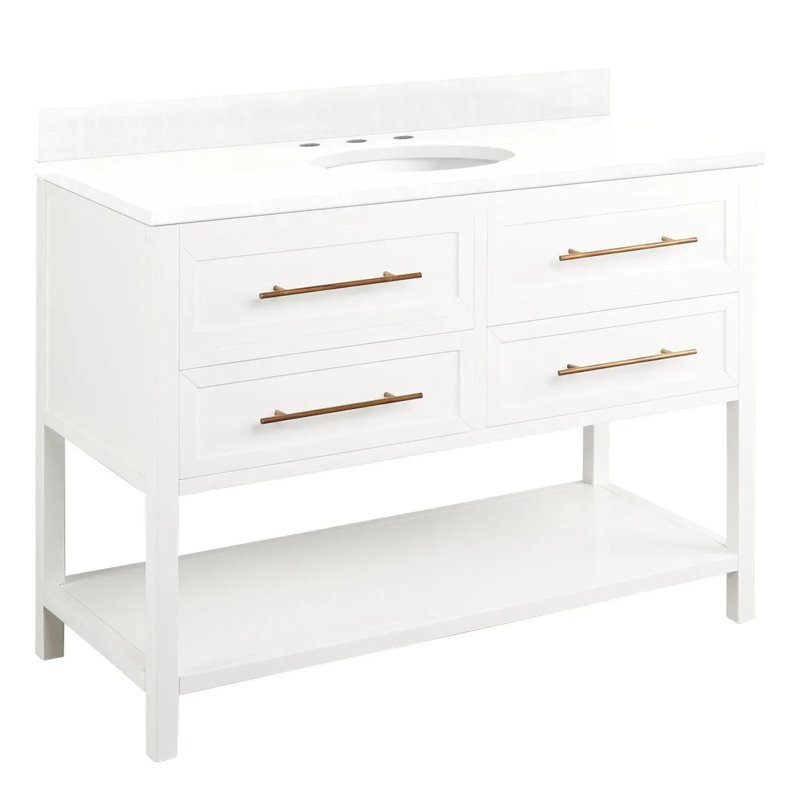 48" Robertson Single Bathroom Vanity Set with Oval Undermount Sink, Black, 8" Widespread, Feathered White Quartz