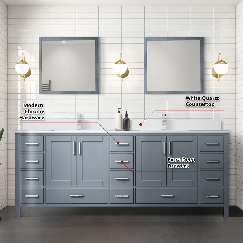 Jacques 84" Dark Grey Double Bath Vanity with White Quartz Top