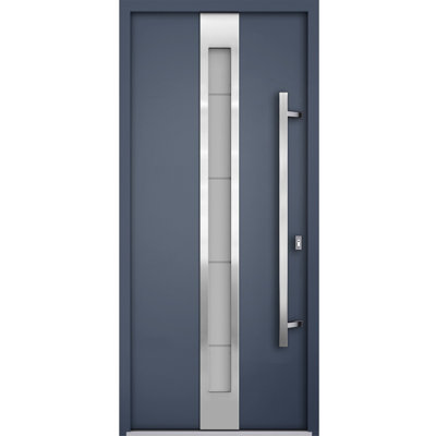 Porte avant en acier pré-suspendue à l'avant / deux graphites gris 1717 / inserts en acier inoxydable simples peints modernes - l 36 po x H 80 po - Gauche à l'intérieur