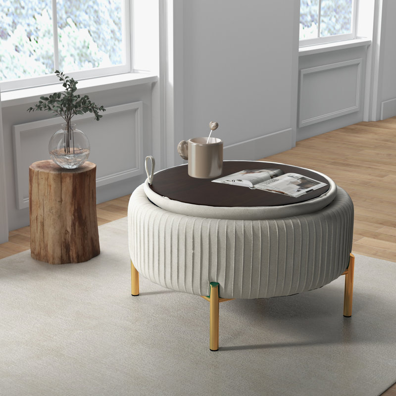 Repose-pieds rond avec rangement Chynna, Beige