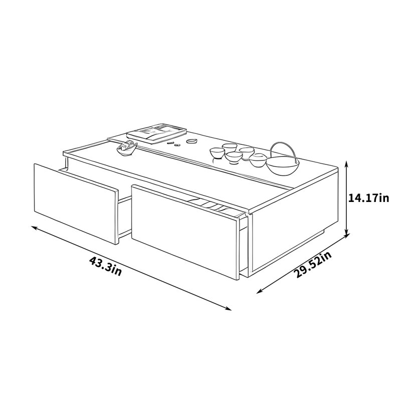 Table basse à plateau relevable avec tiroirs de rangement, H 14,17 po x L 43,30 po x l 29,52 po, Noir, Noir