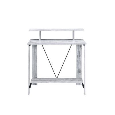 Bureau d'écriture en blanc et noir - Polyvalent pour diverses pièces Base en métal stable à deux tiroirs avec ports