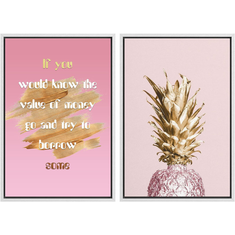 Duo de nourriture et d'ananas rose Pop Art, H 24 po x l 16 po
