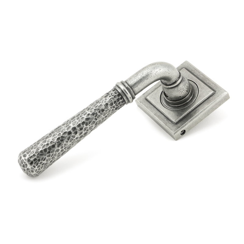 Hammered Newbury Lever on Rose Set (Square) - Unsprung, Pewter Patina