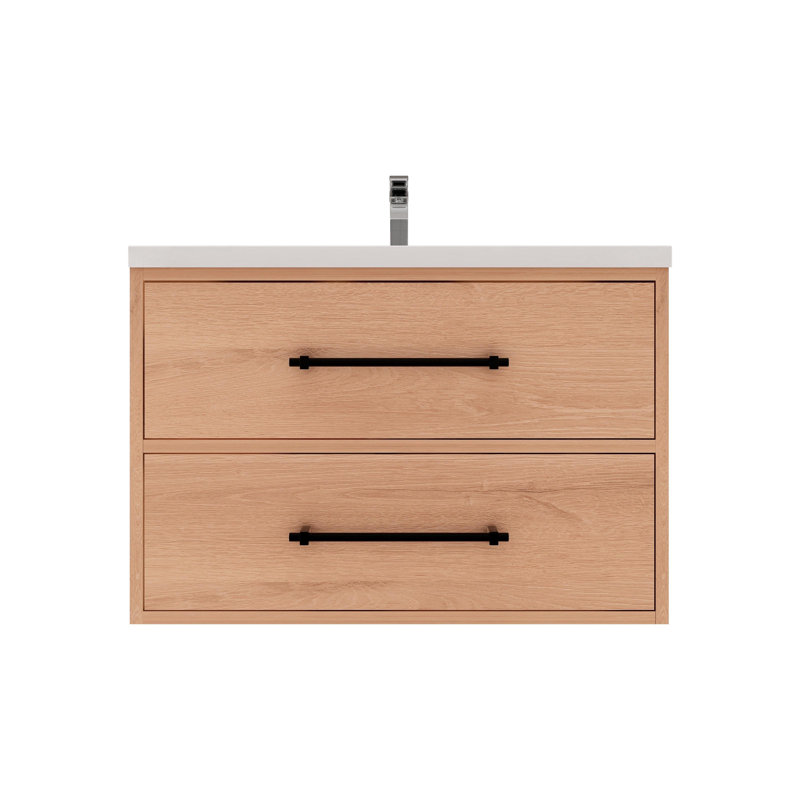 Victoria 29.5 " W Wall Mounted 1 Single Vanity Bathroom Vanity With Acrylic Top, Red Oak