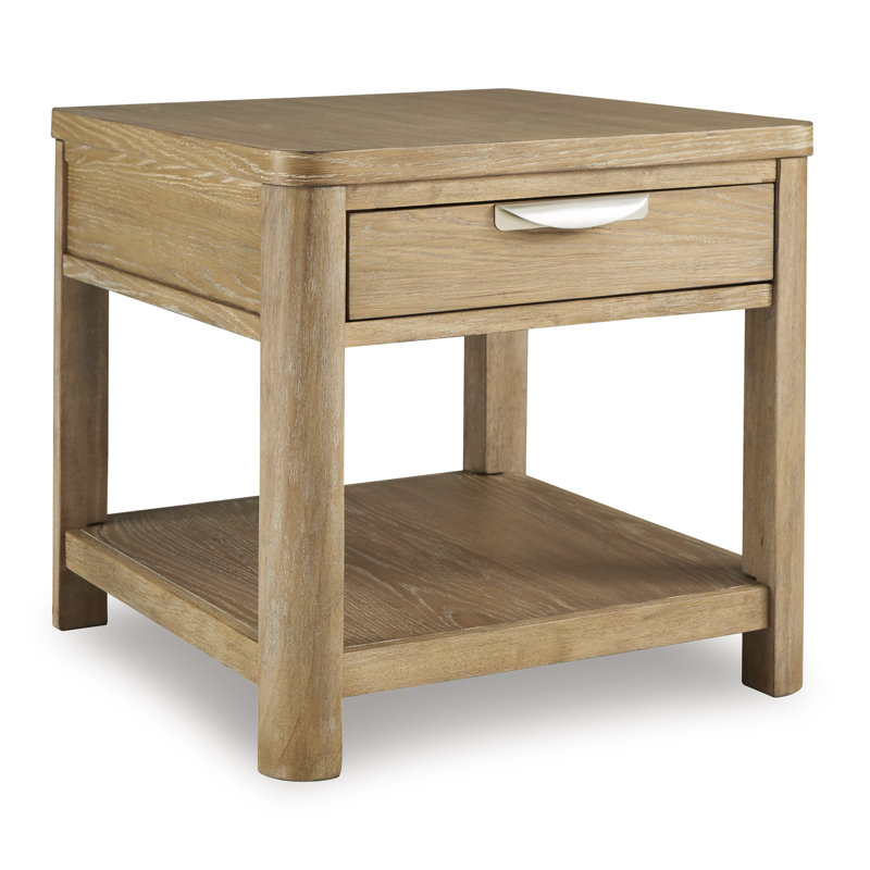 Light Brown Rectangular Wood End Table with Storage