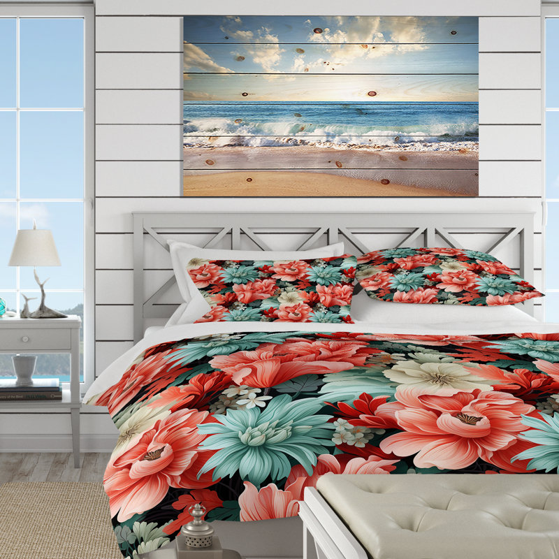 Ensemble de housse de couette Coral Serenade, Housse de couette simple + 1 taie décorative stan