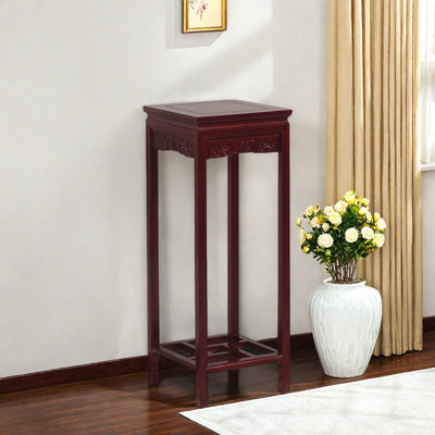 Solid wood flower stand double carved storage