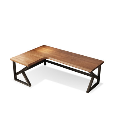 Light-walnut + Black L-Shaped Solid Wood + Iron desk