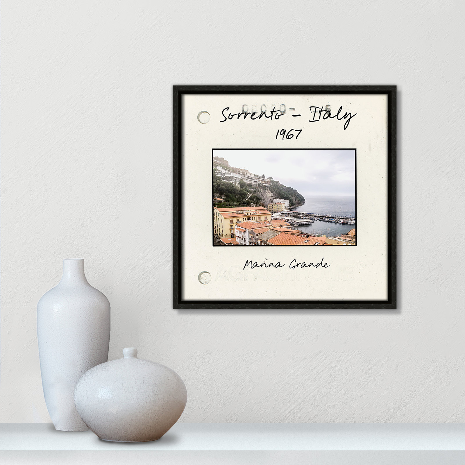 Travel Slide Collection "Sorrento, Italy" Print, Espresso Floater Framed Canvas, 13.5" H x 13.5" W x 2" D