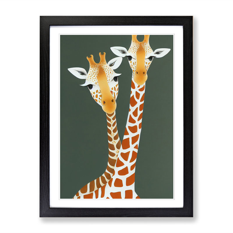 FRM-V0523-1072X Giraffe Duo - Single Picture Frame Print, Black Framed, 64cm H x 46cm W x 2cm D
