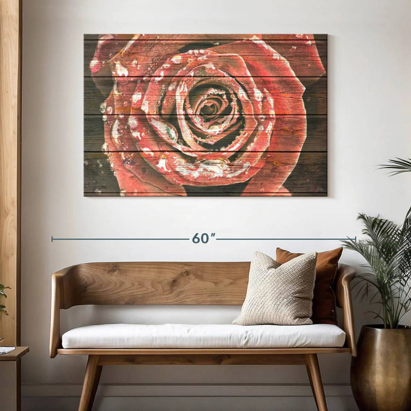 Harnek Red Rose On Wood, 32" H x 48" W