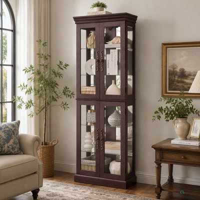 Lighted Glass Curio Display Cabinet,Display Cabinet,Glass Storage Cabinet Glass Wine Cabinet Wood Frame Toy Display For Living Room, Kitchen, Pantry L