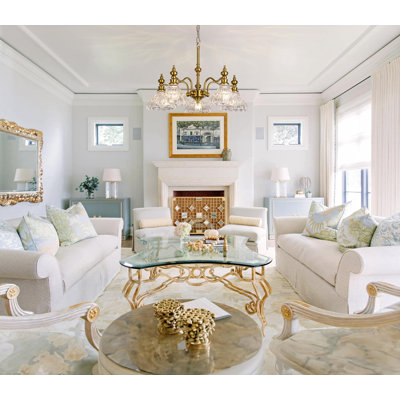 Modern 5-Light Gold Chandelier With Glass Shades - Brushed Brass Ceiling Fixture For Dining Room, Living Room & Bedroom - Adjustable Vintage Pendant Lighting