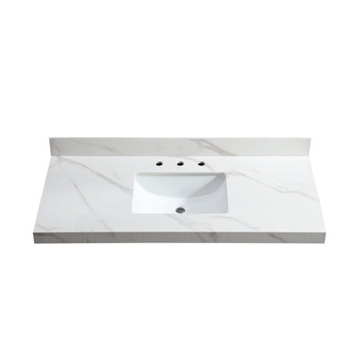 Vasque de salle de bain, 49 cm (L) x 22 cm (P) x 2,5 cm (H), en porcelaine, avec 3 trous prépercés pour robinetterie, gris italien