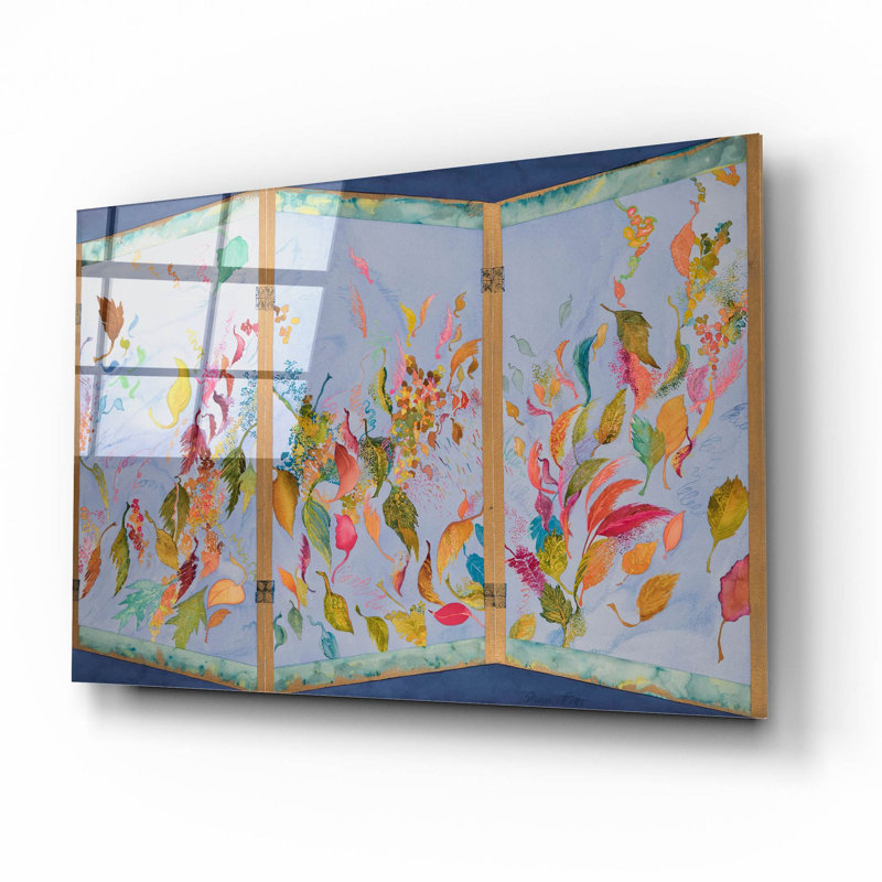 «Autumn Blows Away, Japanese Screen Right Panel» par Sharon Pitts, art mural en verre acrylique