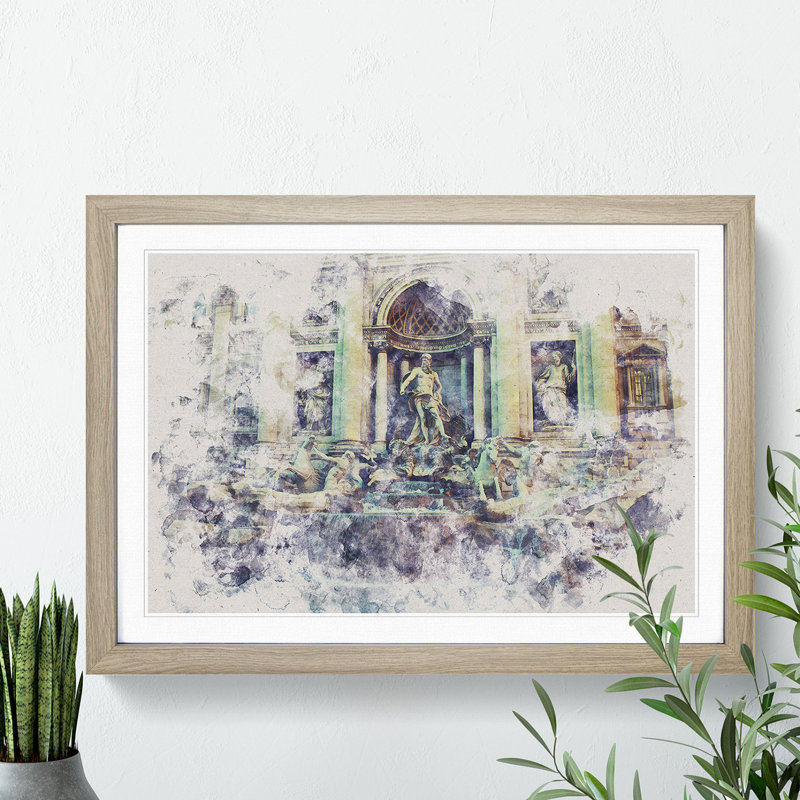 Trevi Fountain in Rome Vol.2 - Picture Frame Graphic Art, Oak, 27cm H x 36cm W x 2cm D
