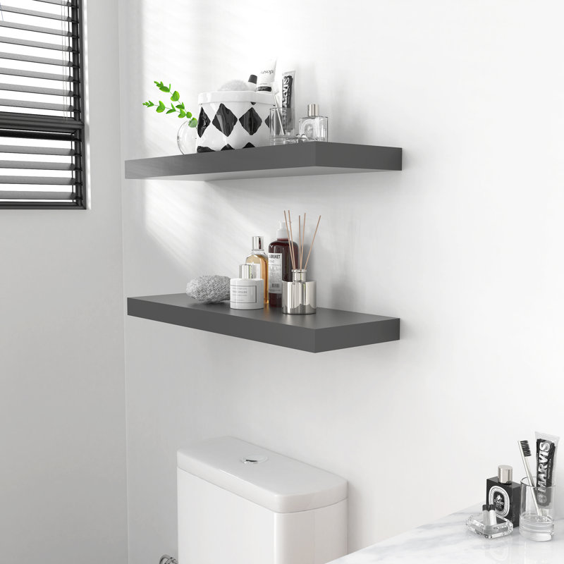 Black Wood Floating Wall Shelves Set with Invisible Brackets