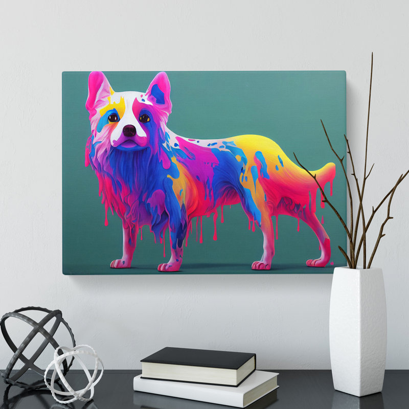 Dripping Paint Dog - Wrapped Canvas, 35cm H x 50cm W x 3cm D