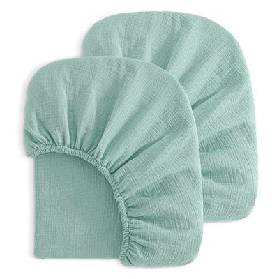 2 Pack Muslin Cotton Crib Fitted Sheets, Double Layer Ultra Soft Breathable Toddler Mattress Cover