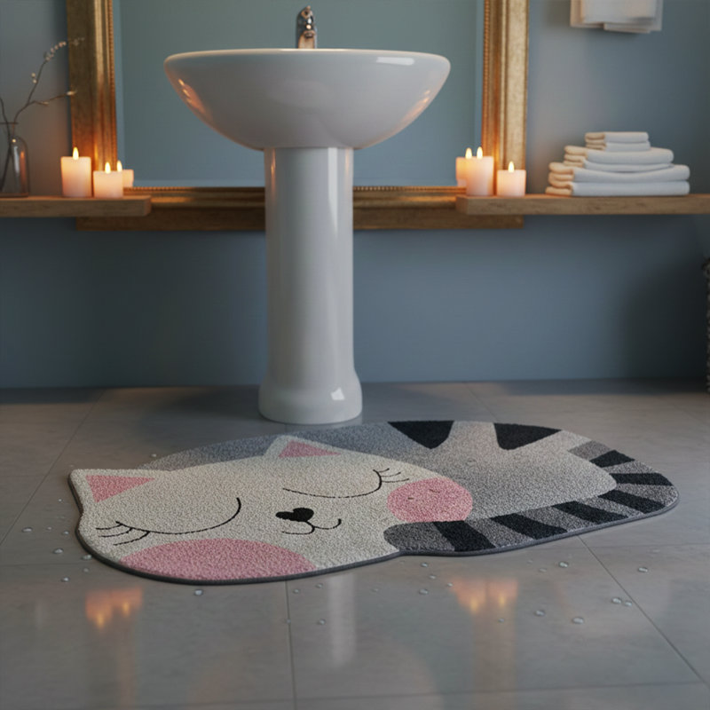 Tapis de bain antidérapant en forme de chat mignon, L 63 po x l 39,4 po