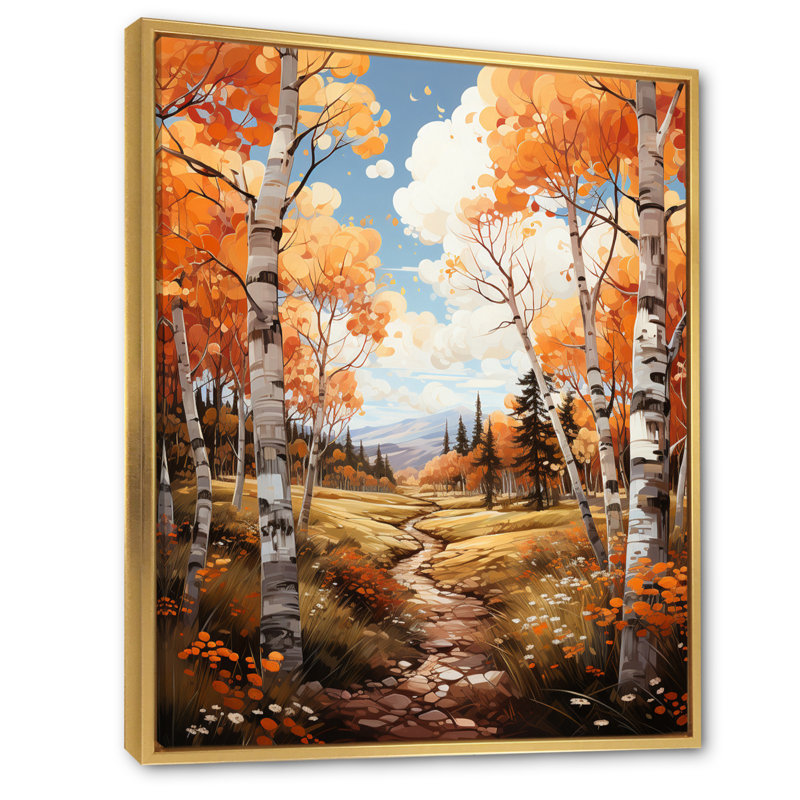 «Decollete Birch Woods Autumn Whispers VII», reproduction d'art sur toile, H 40 po x l 30 po x P 1,5 po, Cadre flottant doré