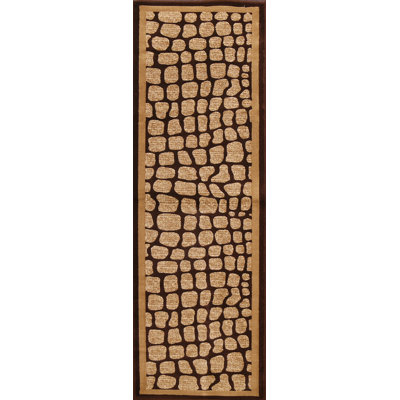 Tapis de couloir à motif géométrique brun