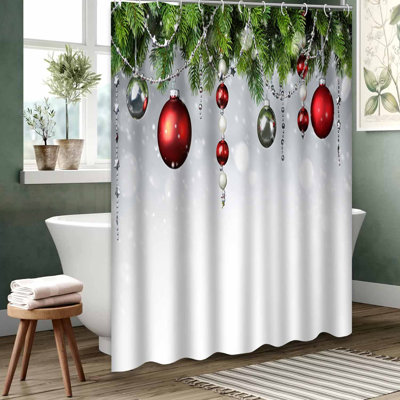 Red Waterproof Shower Curtain,Shower Curtains for Bathroom with 12 Hooks
