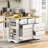 Rolling Kitchen Island With Drop Leaf, 6 Drawers, 5 Wheels, Pull Out Trash Can Storage, Power Outlet & 5 Open Side Racks-420318785