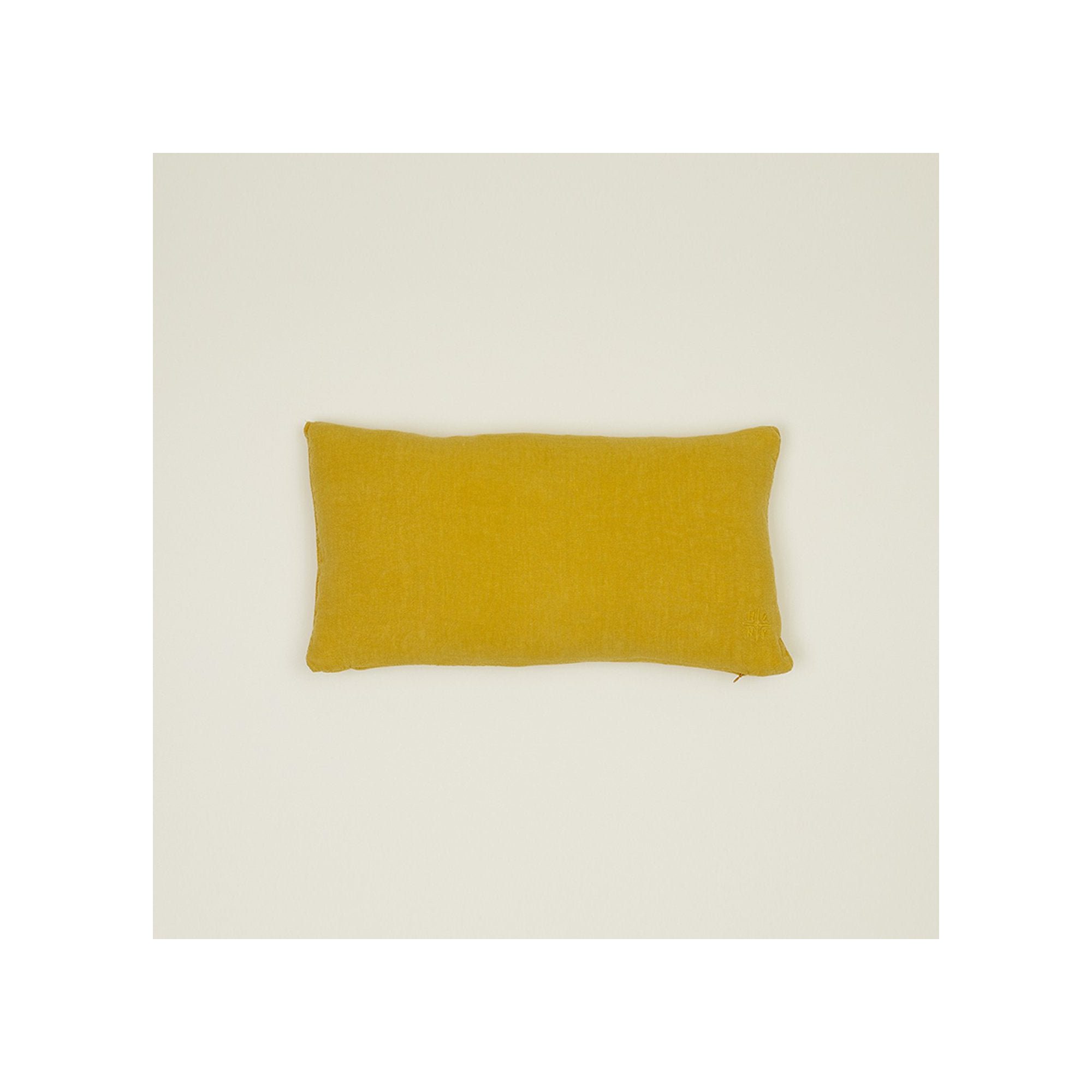 Simple Embroidered Linen Throw Pillow, Mustard, Rectangle 12" H x 22" W
