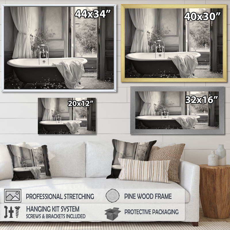 Minimalisme Bath of Serenity III - Laundry Art mural, H 30 po x l 40 po x P 1,5 po, Cadre simple blanc