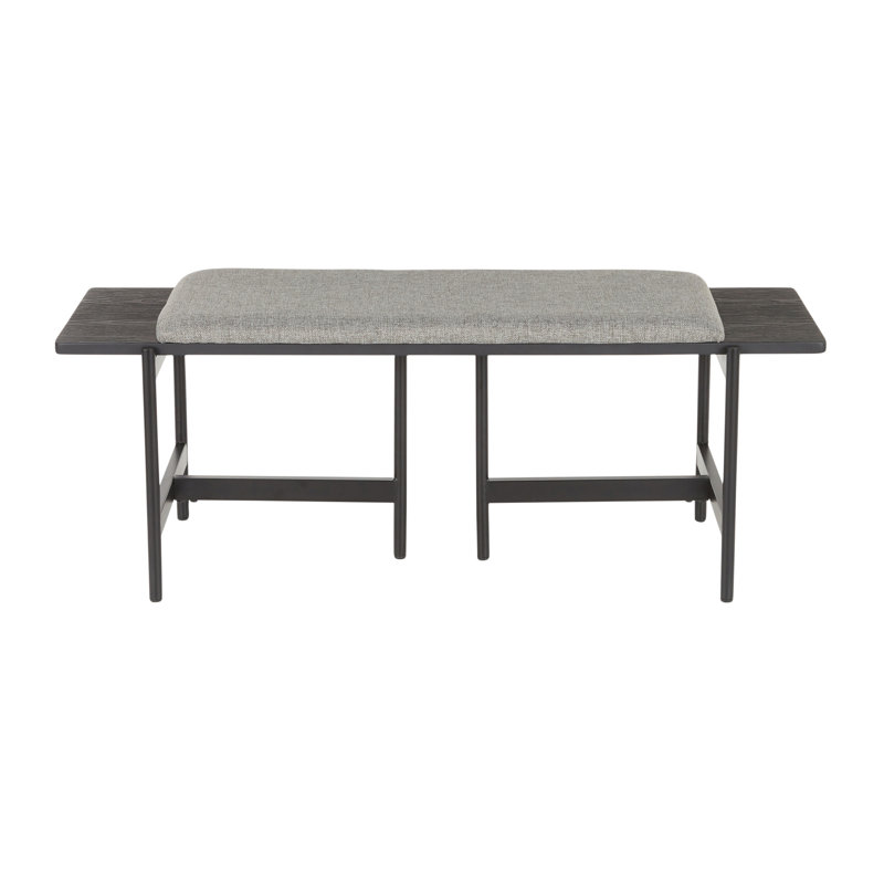 Chloe Contemporary 47.5" Grey Fabric and Black Metal Bench