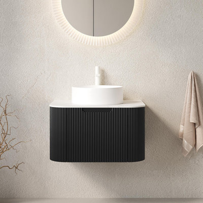 Pre-assembled floating curved-edge bathroom vanity