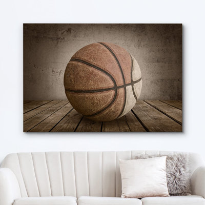 Sport " Retro Faded Basketball On Wood Effect Panels "