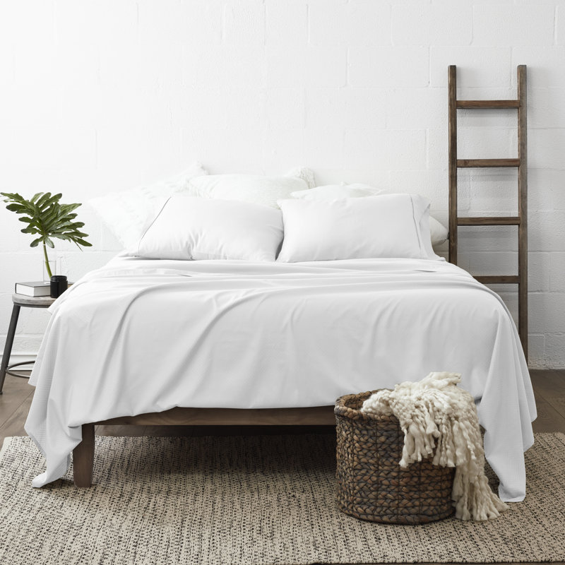 Twin White Chevron Embossed Microfiber Bed Sheet Set