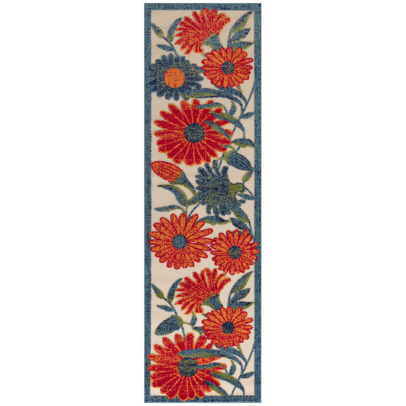Tapis intérieur / extérieur floral Noleen, Tapis de couloir 2 pi x 6 pi