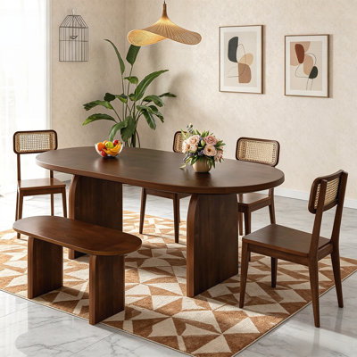 Ensemble de table de salle à manger 6 pièces avec banc, table de cuisine ovale et chaises pour salle à manger moderne