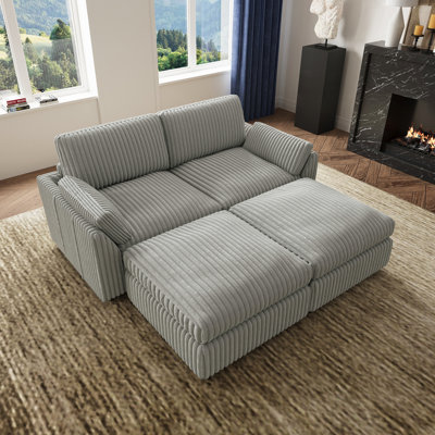 Plush Wide Corduroy Soft Modular Sofa Bed Apartment Coach with Detachable Cushion Cover & Ottomans
