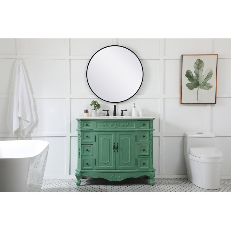 Ensemble de meuble-lavabo simple 42 po Lunette, Menthe rétro, Blanc Ivoire