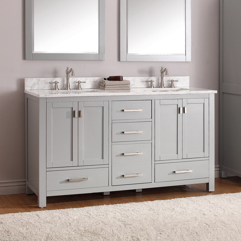 Modero 60" Double Bathroom Vanity with Top, Carrera White Marble, Chilled Gray