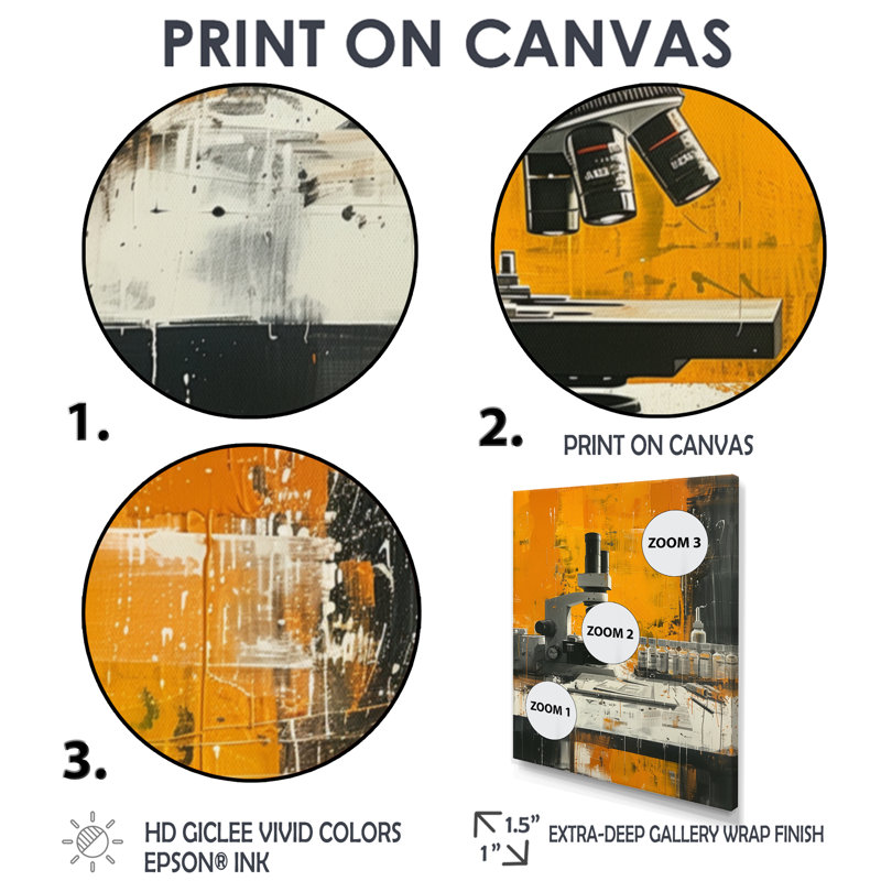 Décoration murale jaune et noir radiologique en laboratoire - Laboratoires, Toile tendue, H 20 po x l 12 po x P 1 po