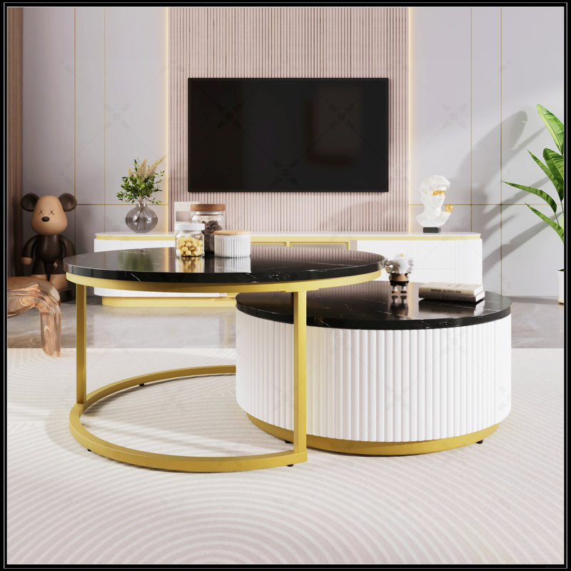 Table basse moderne emboîtable cannelée avec tiroir Modern, Noir