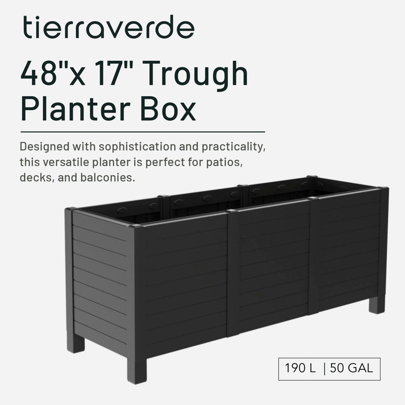 Boîte de jardin surélevée pour terrasse ou patio 17 po x 48 po Tierra Verde, noir, H 20,60 po x L 48 po x P 17 po, Noir