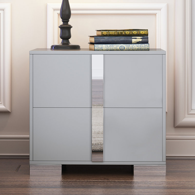 Table de chevet moderne 2 tiroirs Gundela, Gris