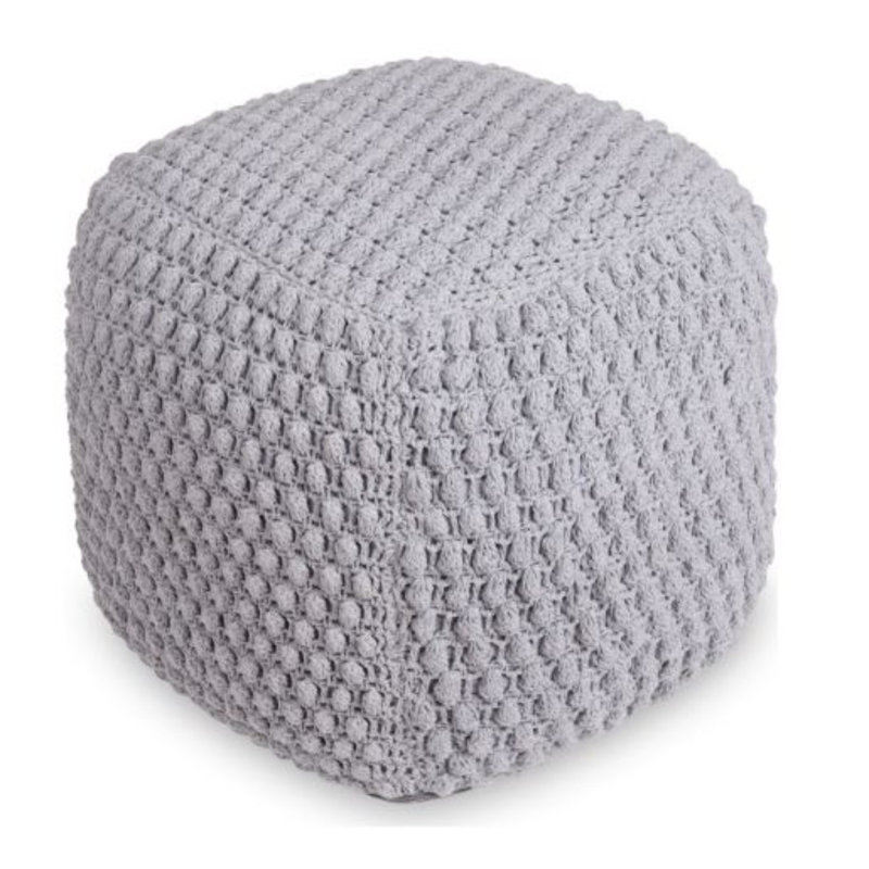 Aitana 18" Cotton Blend Pouf Ottoman, Light Gray Cotton Blend