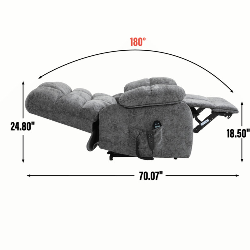 Fauteuil inclinable Heat & Massage Lift avec poche latérale et télécommande, Gris