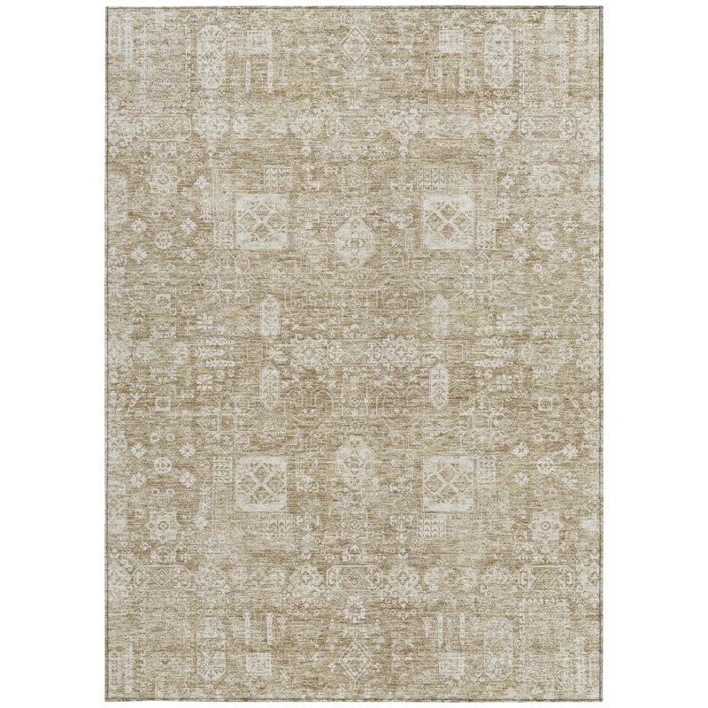 Tapis intérieur / extérieur beige, beige, ivoire et oriental lavable 3 pi x 5 pi