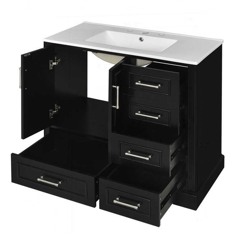 Meuble-lavabo traditionnel 36 "avec lavabo en céramique, Noir